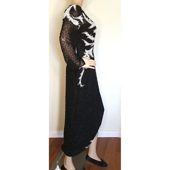 Vintage 80s A.J. Bari Beaded Sequins Silk Dress Size 8 Almost Perfect Stunning - Picture 3 of 14
